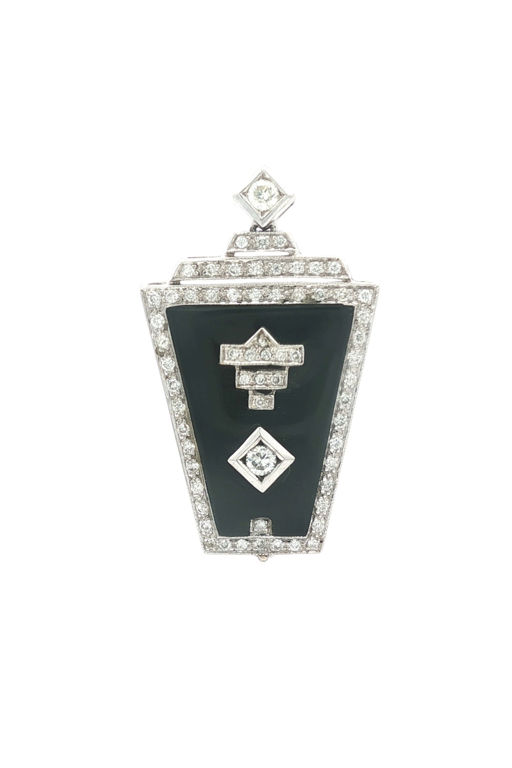 18k White Gold Onyx and Diamond Pendant/Brooch