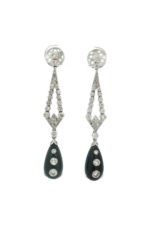 15k White Gold Diamond and Onyx Pendant Earrings
