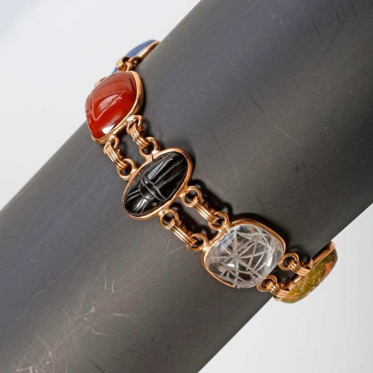 14k Gold Multi-Gem Scarab Bracelet