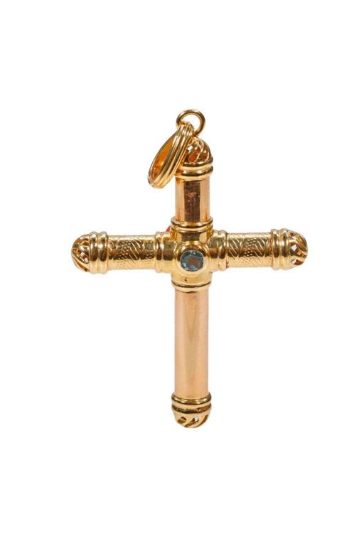 18k Gold Topaz Cross Pendant