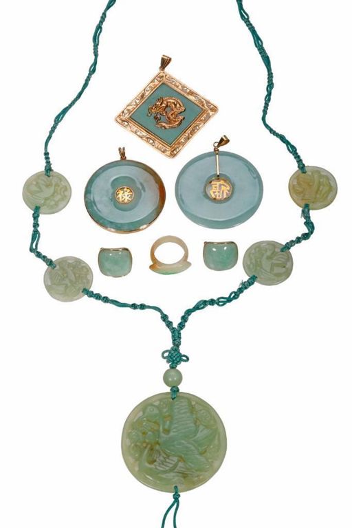 14k Gold Jade Jewelry Set