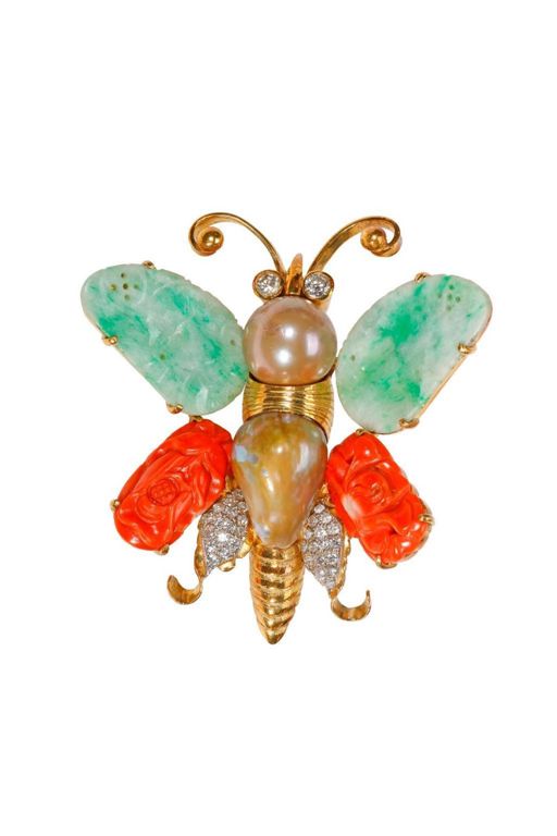 18k Gold Multi-Gem Moth Brooch
