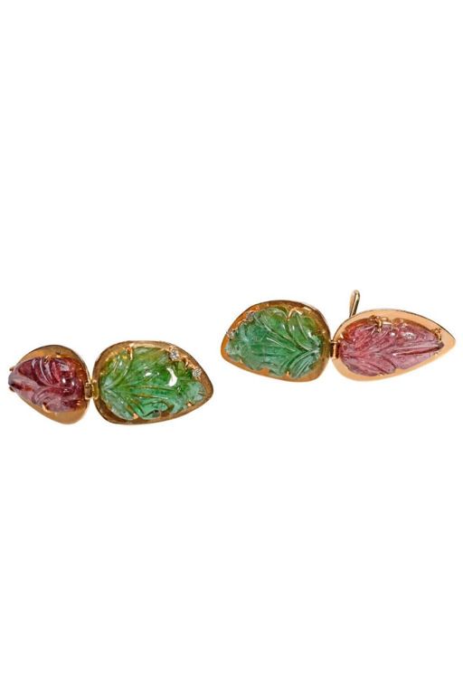 Pair of 14k Gold Tourmaline and Diamond Earrings