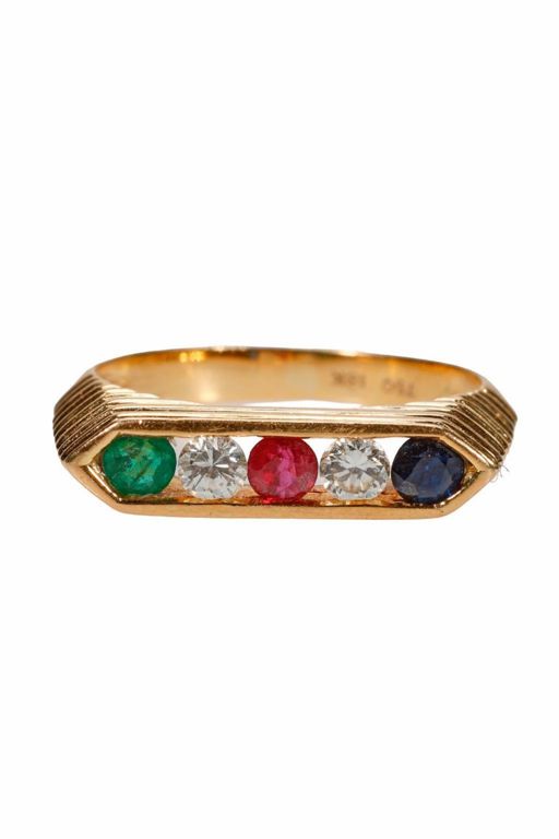 18k Gold Multi-Gem Ring