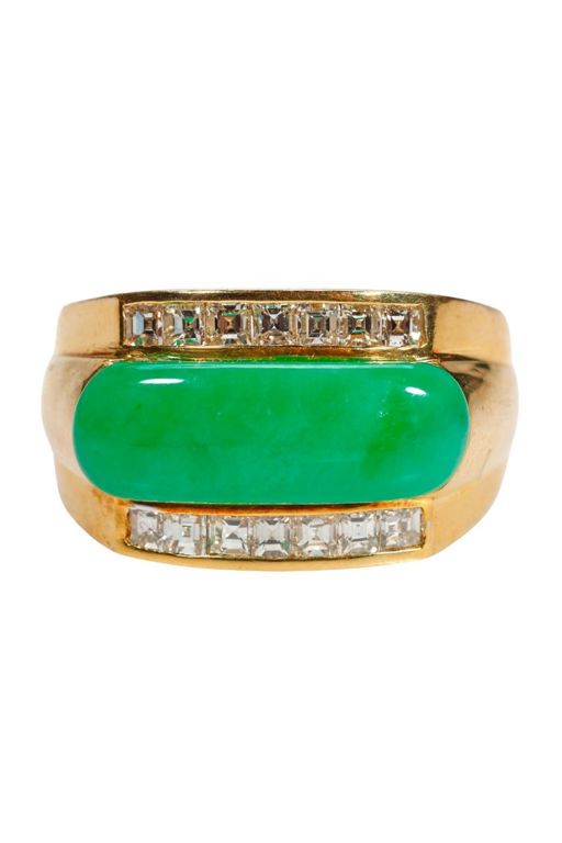 18k Gold Jade and Diamond Ring