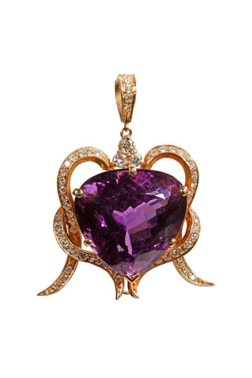 14k Gold Amethyst and Diamond Pendant