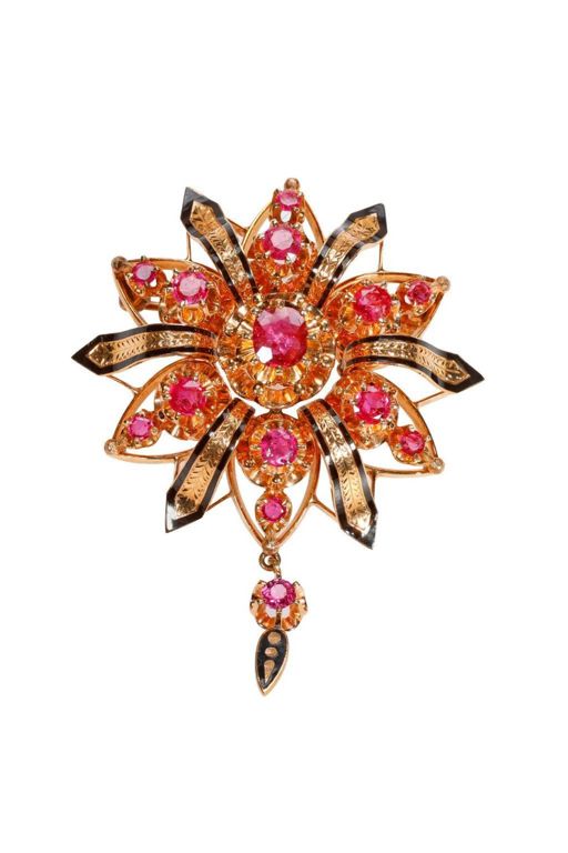 14k Gold Ruby Enamel Brooch Pendant