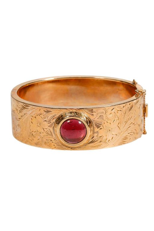 14k Gold Garnet Bangle Bracelet