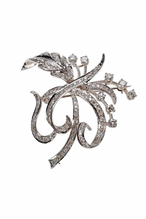10k White Gold Diamond Brooch