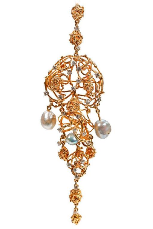 14k Gold Pearl and Diamond Pendant Brooch