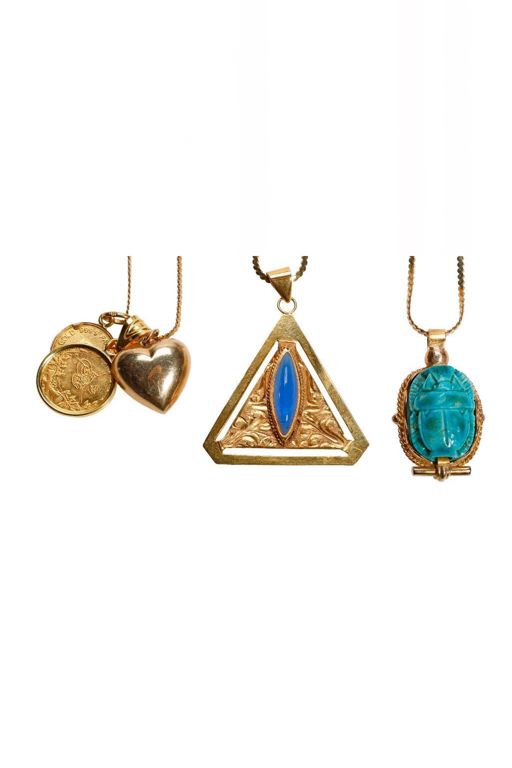 Three 14k Gold Multi-Gem Pendant Necklaces