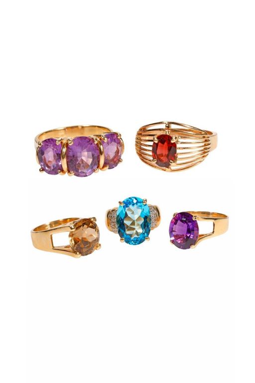Five 14k Gold Multi-Gem Rings