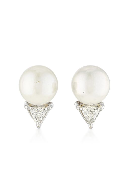 14k Gold Pearl and Diamond Earrings