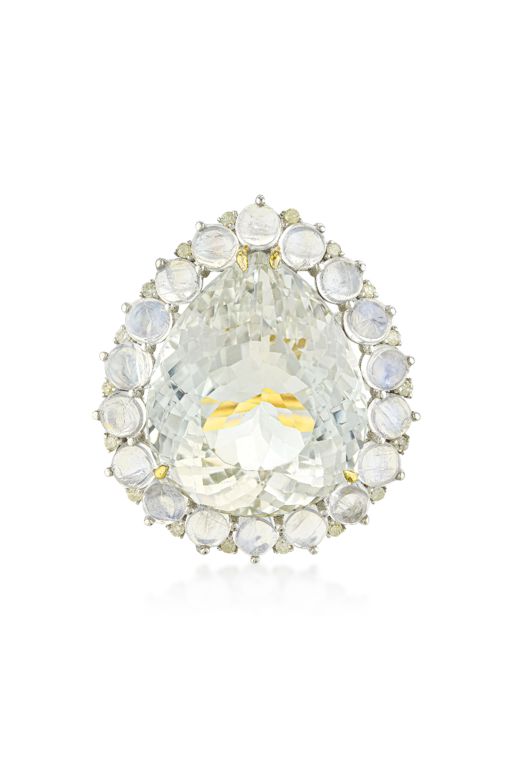 14k Gold Topaz, Moonstone and Diamond Ring