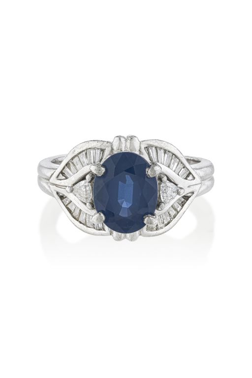 Platinum Sapphire and Diamond Ring