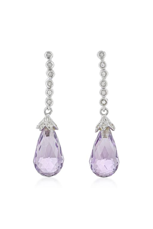Pair of 14k Gold Amethyst and Diamond Earrings