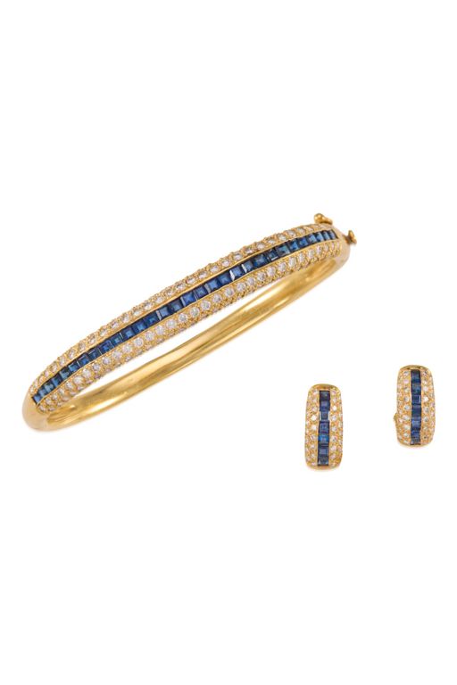 Gold Sapphire and Diamond Jewelry Set