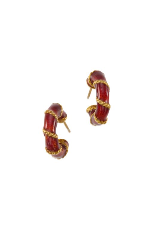 Pair of 18k Gold Enamel Earrings