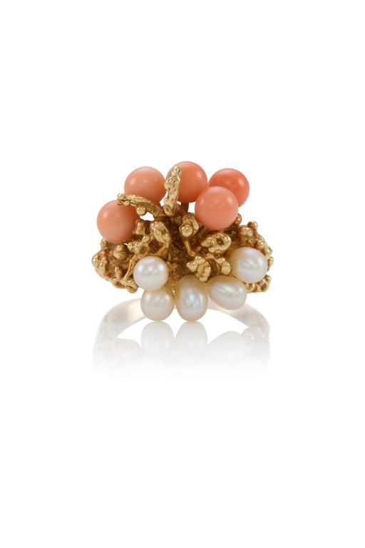 Pair of 14k Gold Coral and Pearl Earrings