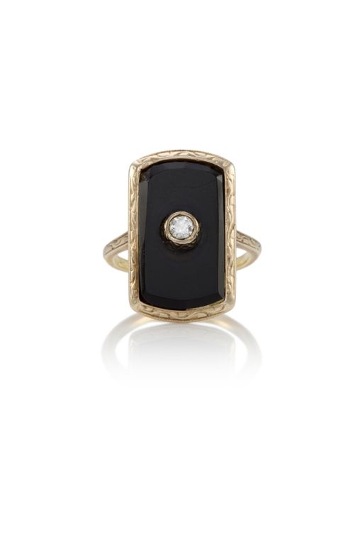 14k Gold Onyx and Diamond Ring