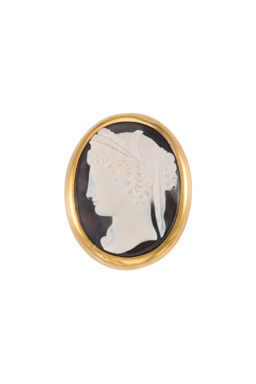 14k Gold Agate Cameo Brooch