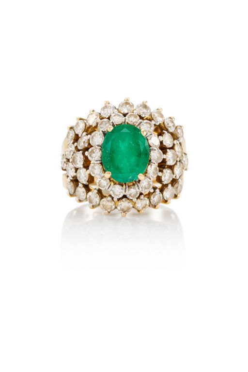 18k Gold Emerald and Diamond Ring