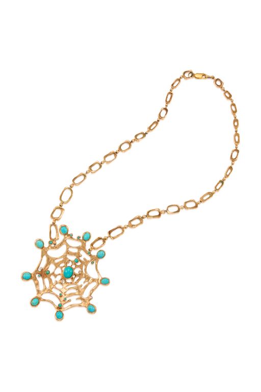 14k Gold Turquoise and Diamond Necklace