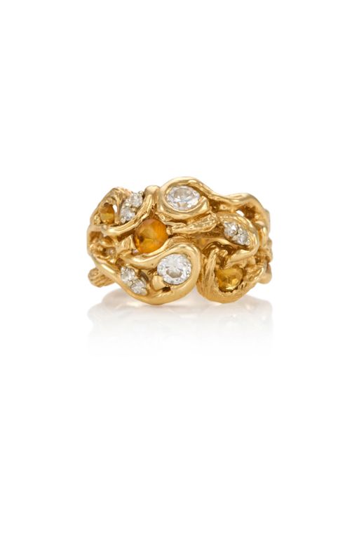 14k Gold Citrine and Diamond Ring