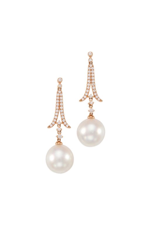Pair of 18k Gold Pearl and Diamond Earrings