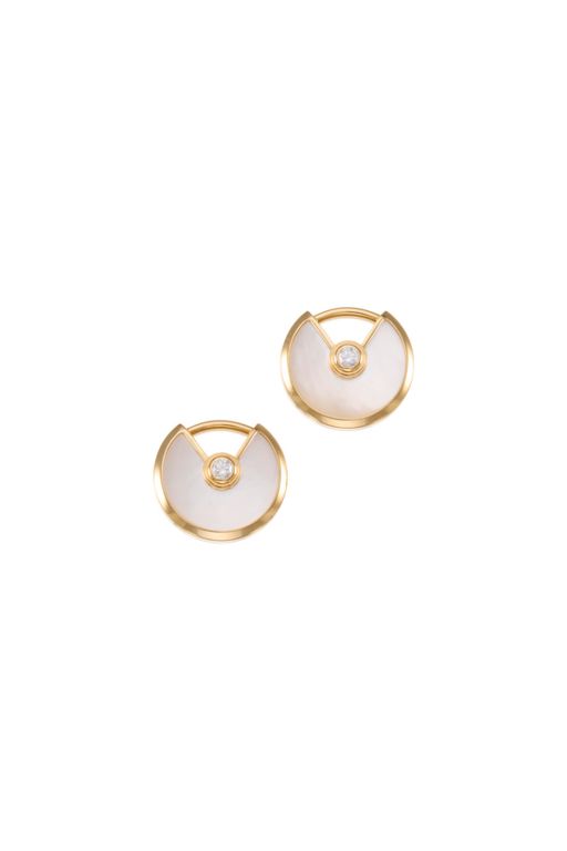 18k Gold Mother of Pearl and Diamond Earrings