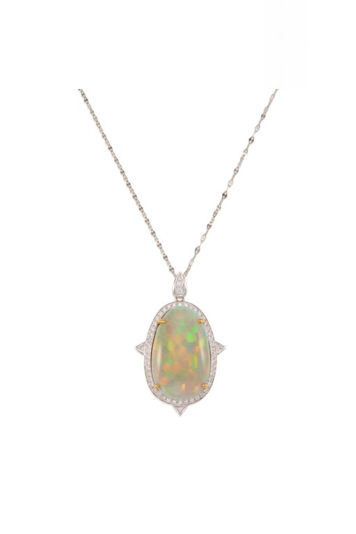 Platinum Opal and Diamond Pendant Necklace