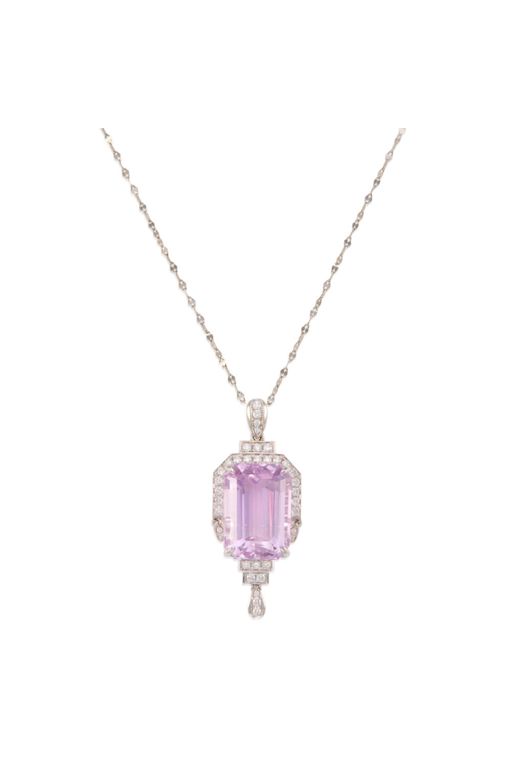 Platinum Kunzite and Diamond Pendant Necklace