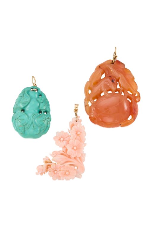 Three Gold Multi-Gem Pendants