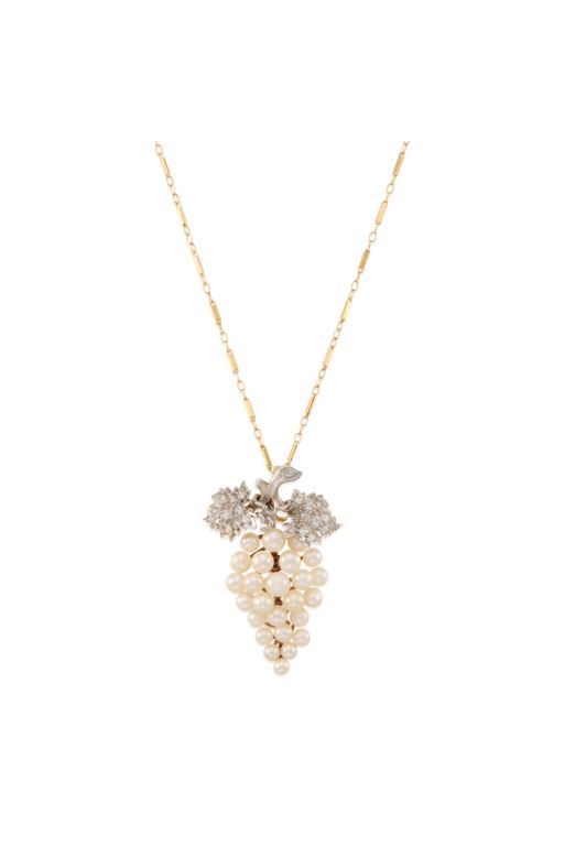 14k Gold Pearl and Diamond Pendant/Brooch Necklace