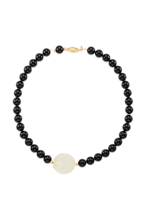 14k Gold Rock Crystal and Onyx Necklace