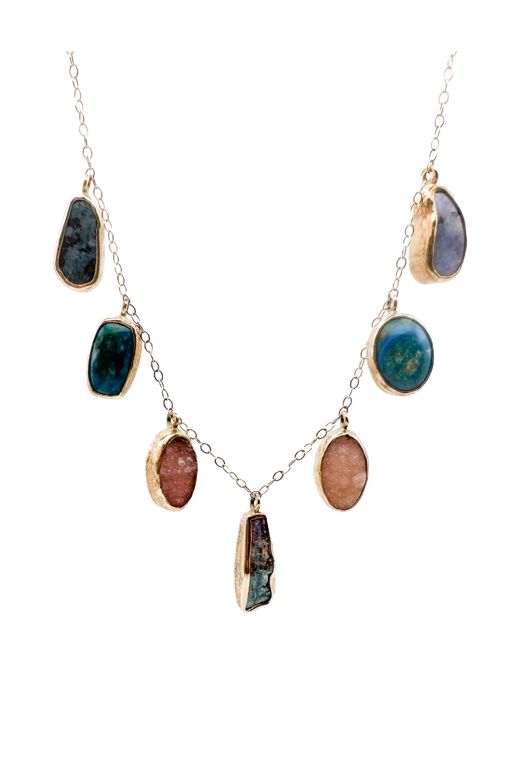 14k Gold Opal and Rose Quartz Necklace