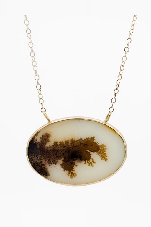 14k Gold Agate Pendant Necklace
