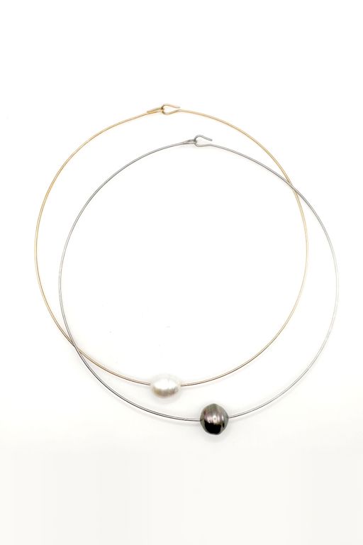 Two 18k Gold and Silver Pearl Necklaces