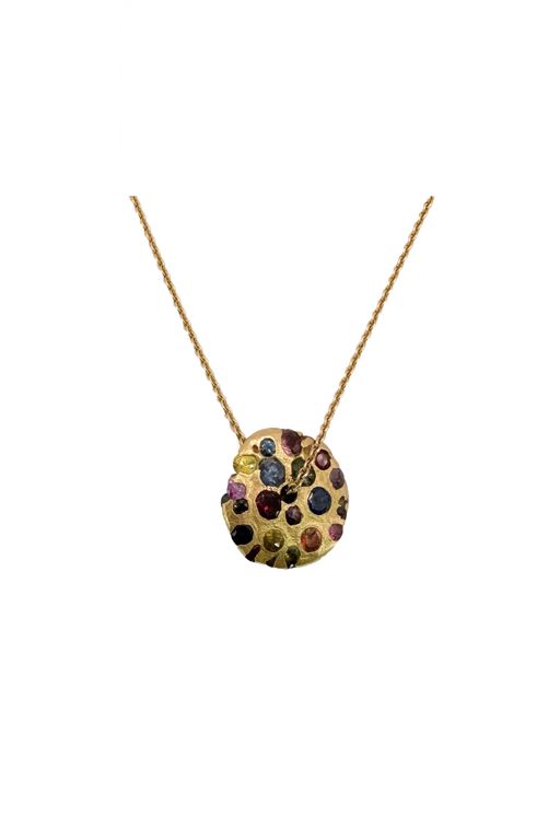 18k Gold Multi-Gem Pendant Necklace
