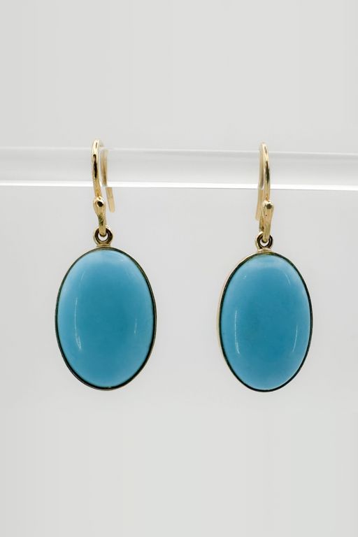 Pair of 18k Gold Turquoise Earrings