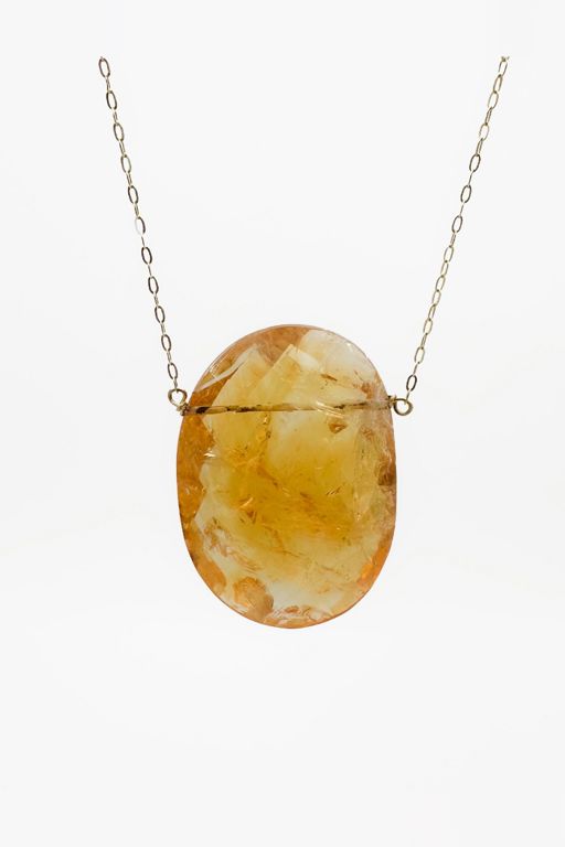 14k Gold Citrine Pendant Necklace