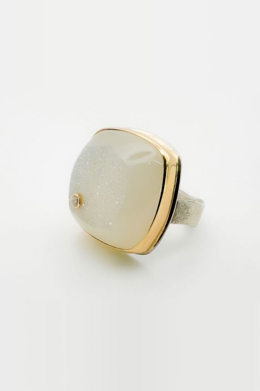 14k Gold Drusy and Diamond Ring