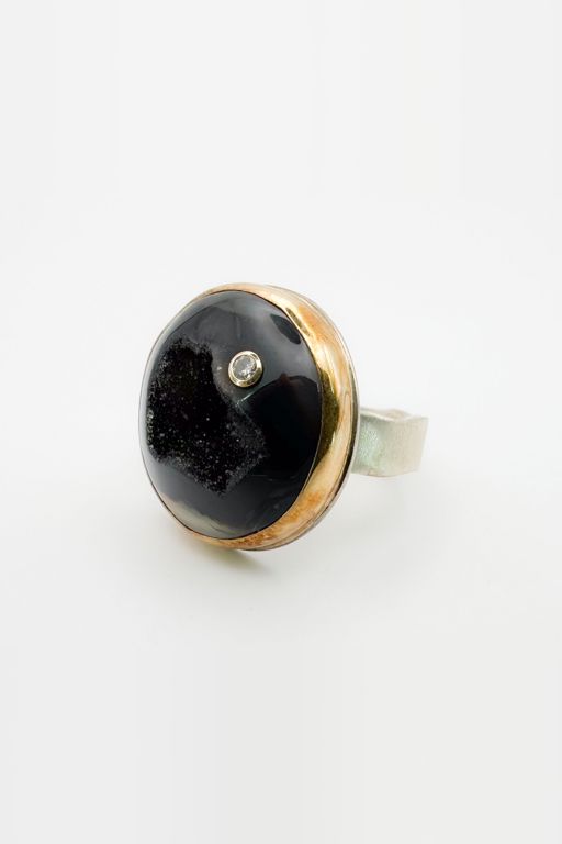 14k Gold Drusy and Diamond Ring