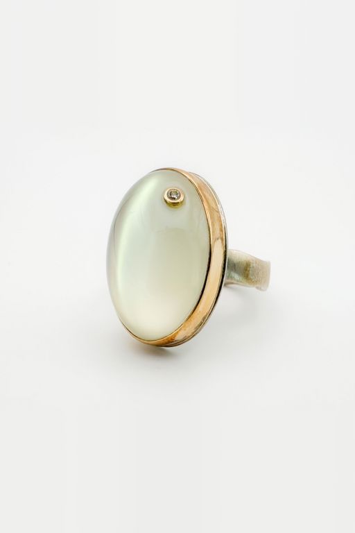 14k Gold Moonstone and Diamond Ring
