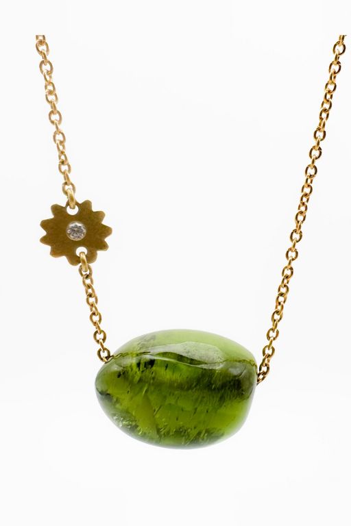 24k Gold Tourmaline and Diamond Pendant Necklace