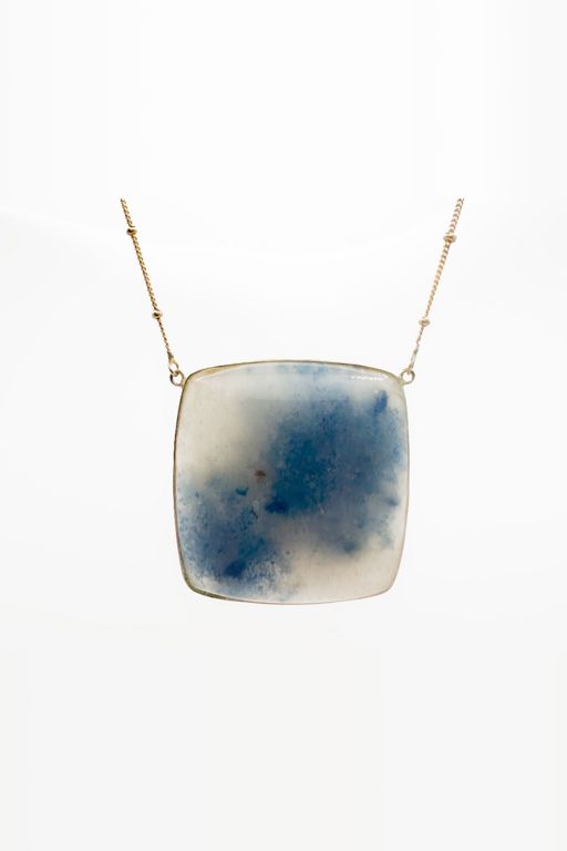 14k Gold Dumortierite Quartz Pendant Necklace