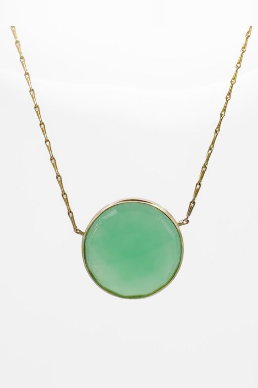 14k Gold Chrysoprase Pendant Necklace