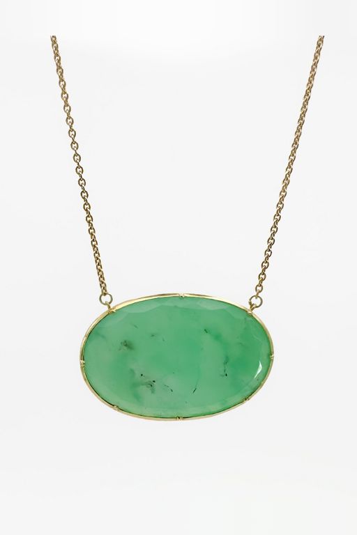 18k Gold Chrysoprase Pendant Necklace