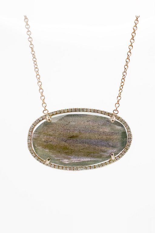 14k Gold Labradorite and Diamond Pendant Necklace