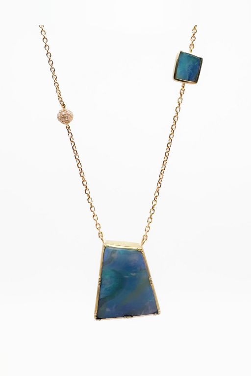 18k Gold Opal and Diamond Pendant Necklace